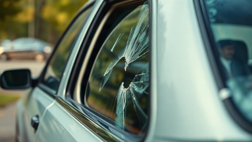 the car's broken window the car's broken windowфото